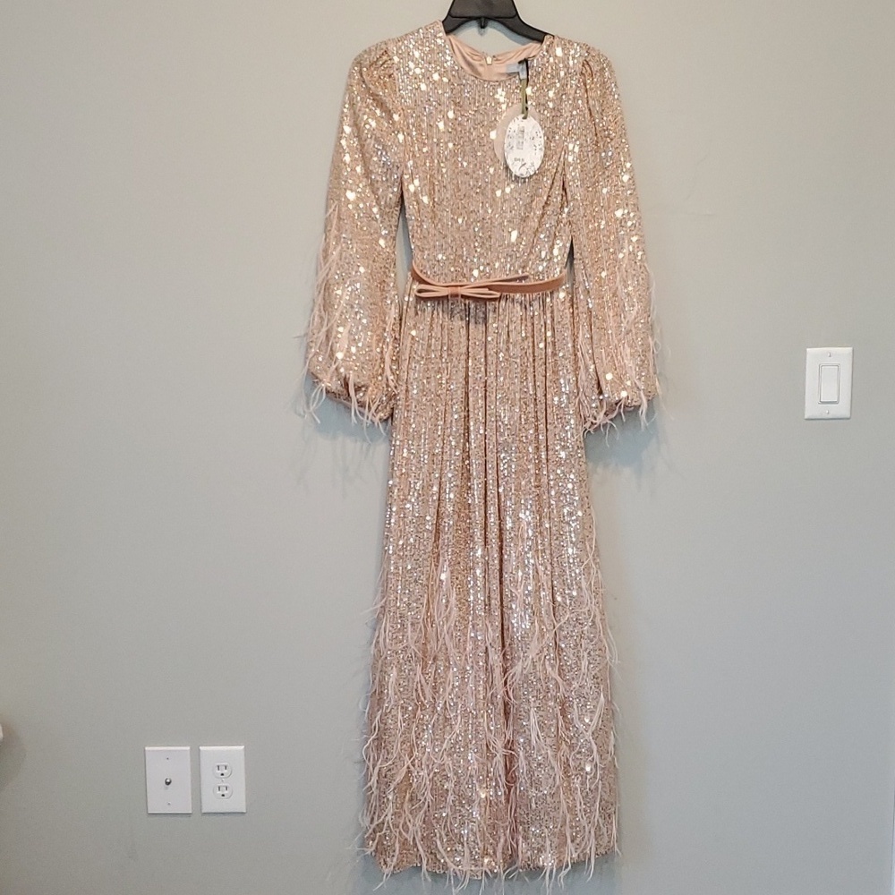 ANTONIO MELANI xNicola Bathie Nicola Sequin Belted Feathered A-Line 0 dress - Picture 7 of 16